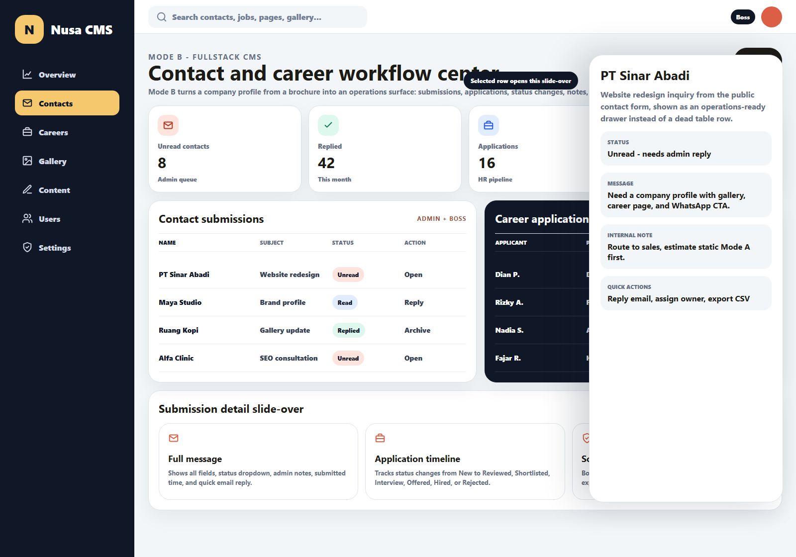 Contact careers workflow preview