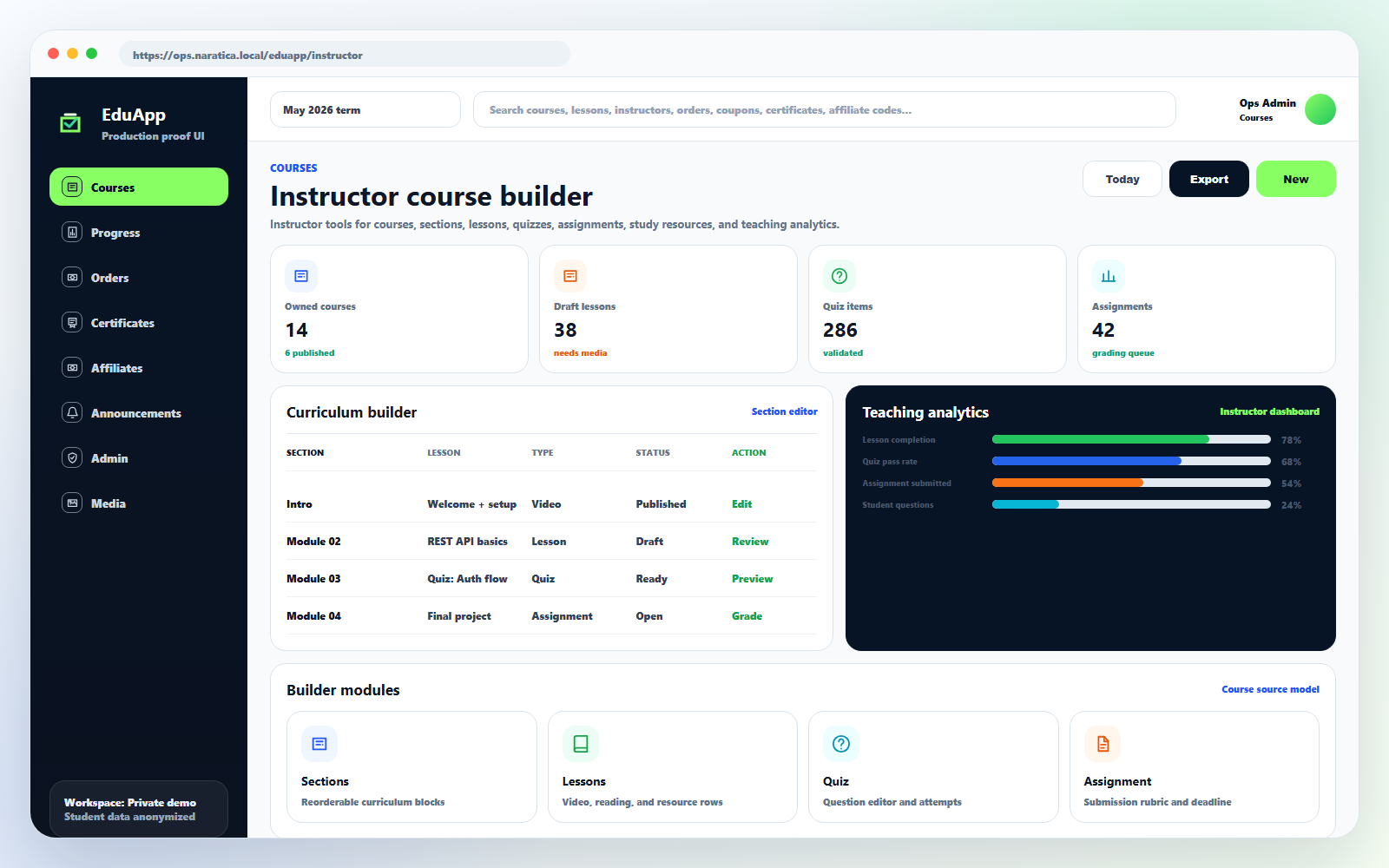 Instructor builder preview