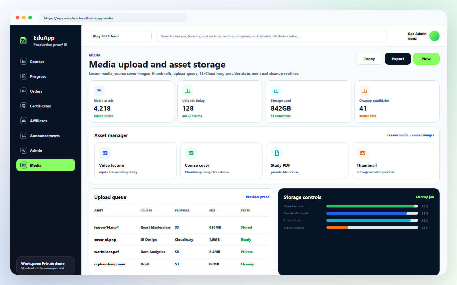 Media storage preview