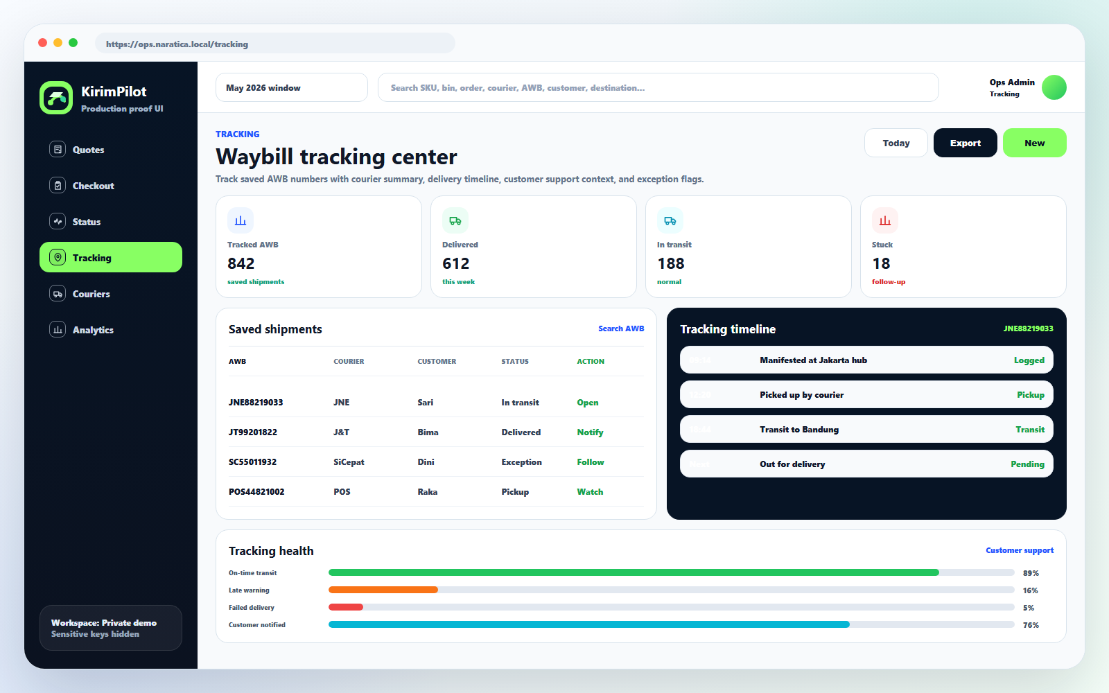 Waybill tracking preview
