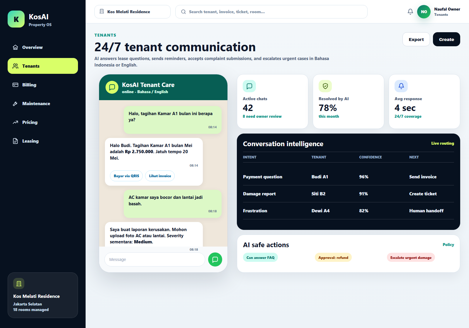 Tenant AI chat preview