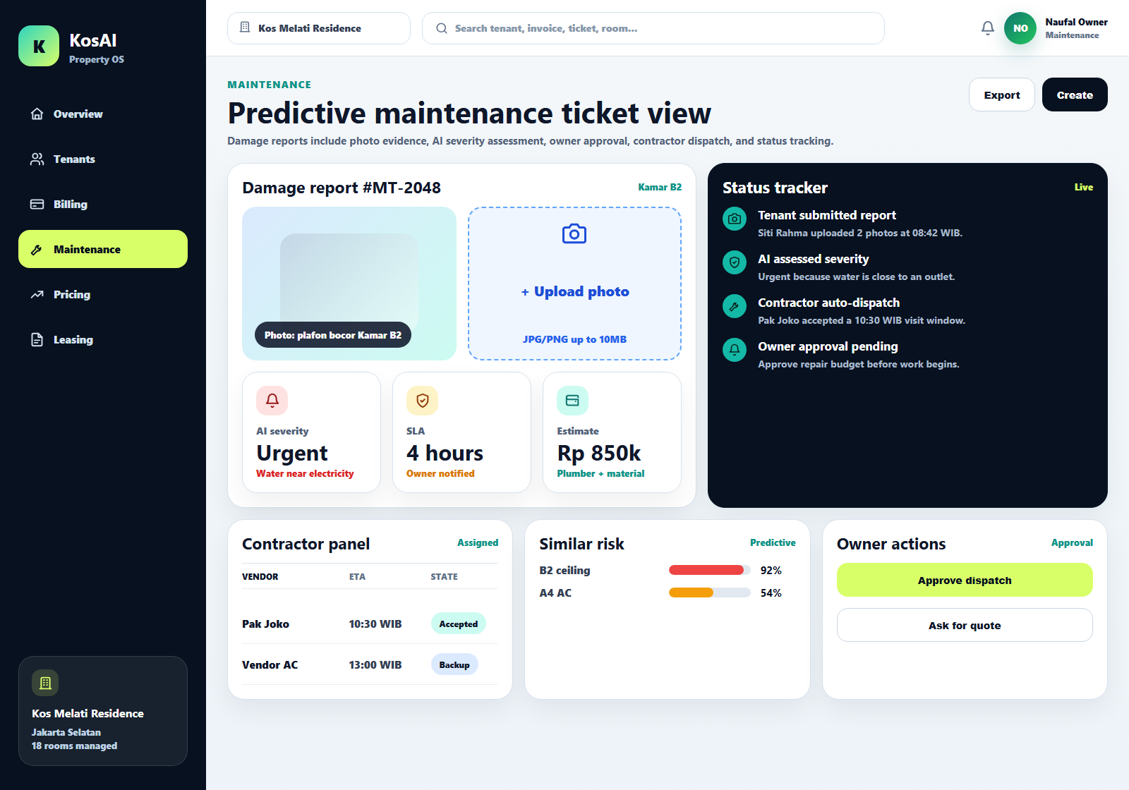 Maintenance ticket preview