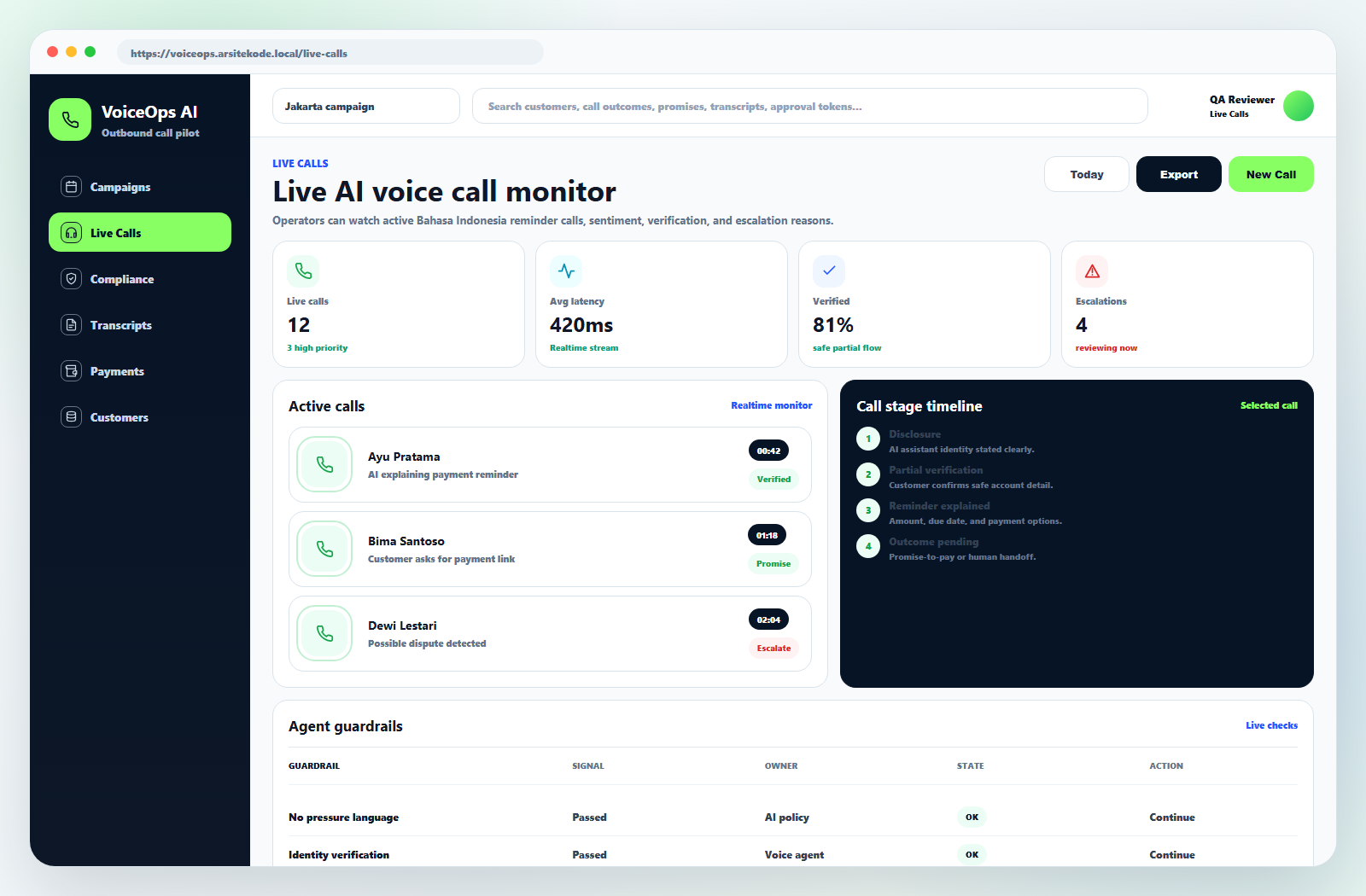 Live call monitor preview