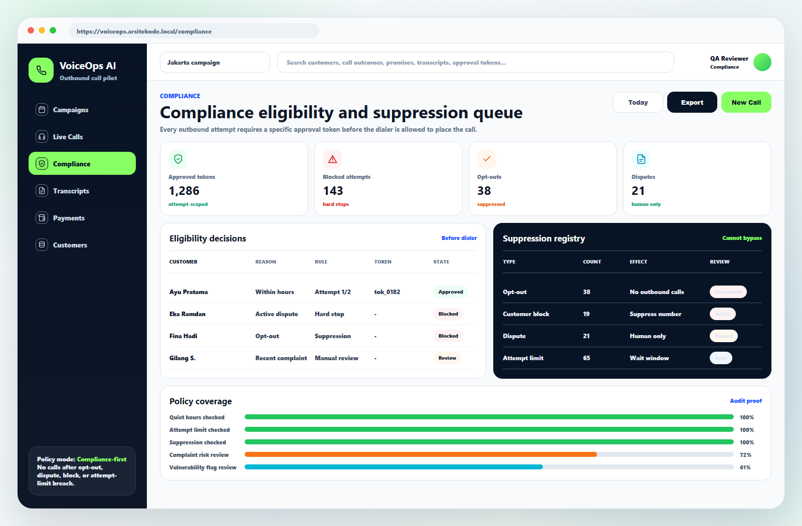 Compliance eligibility engine screenshot