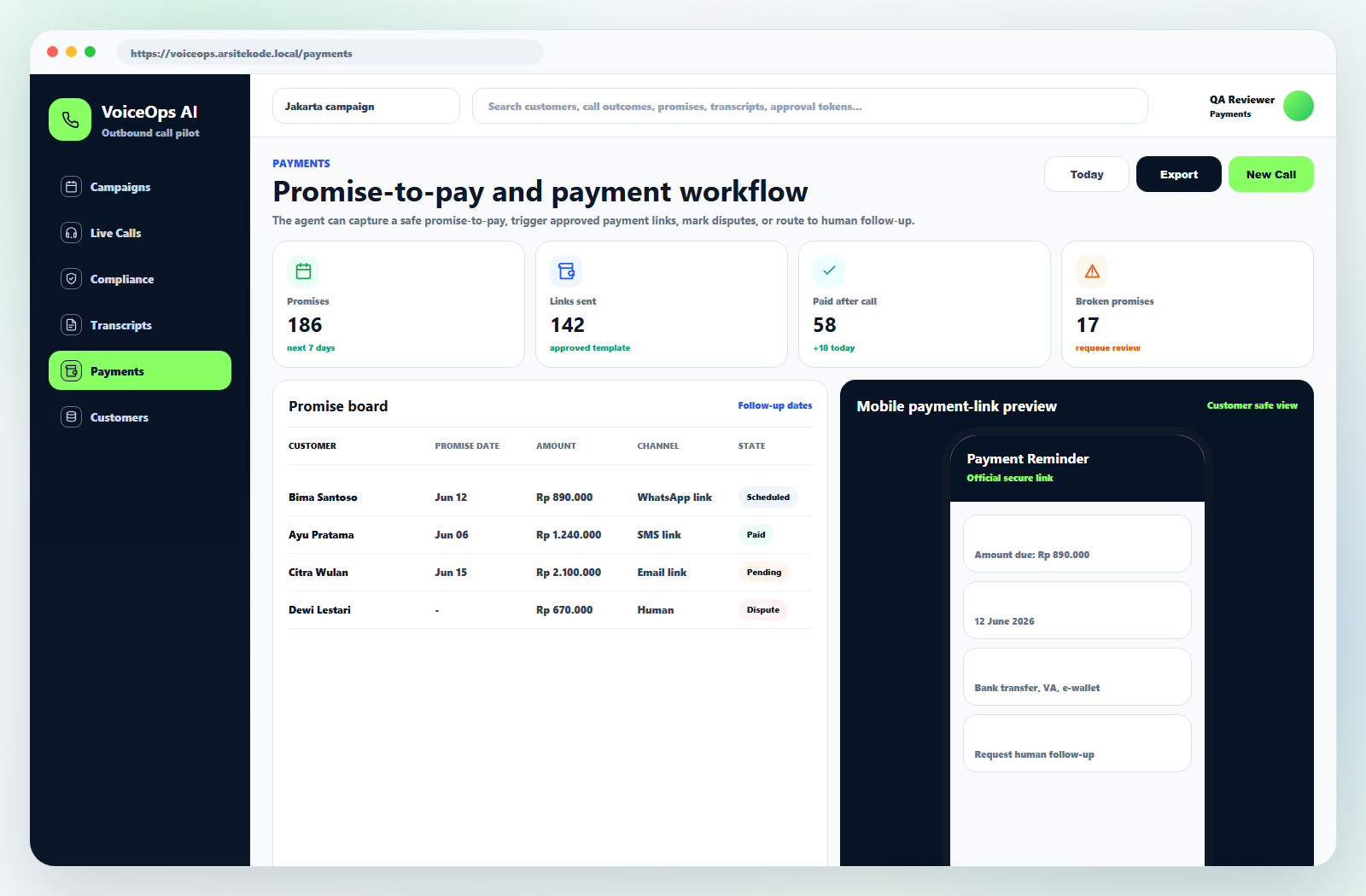 Payment promise workflow preview
